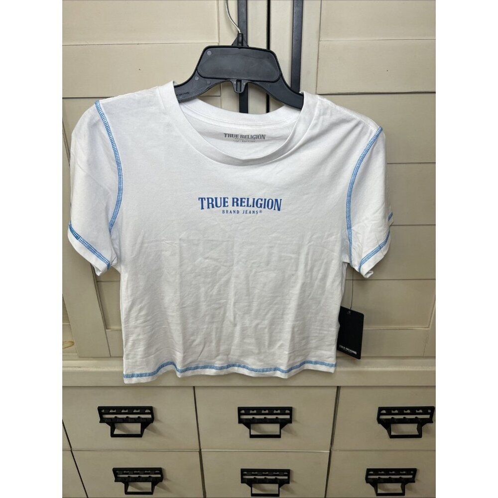 True Religion Baby Tee Optic White Contrast Stitch Size L